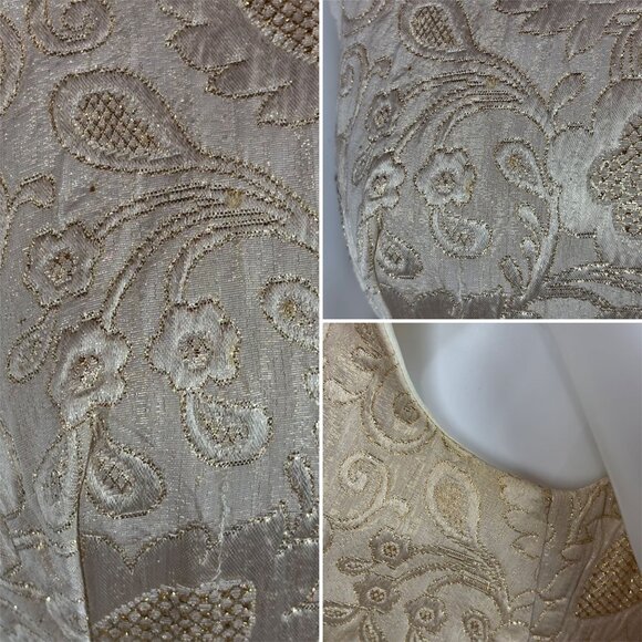 Vintage 60s Brocade Dress Womens Small Gold Floral Cocktail Shift - Picture 10 of 11